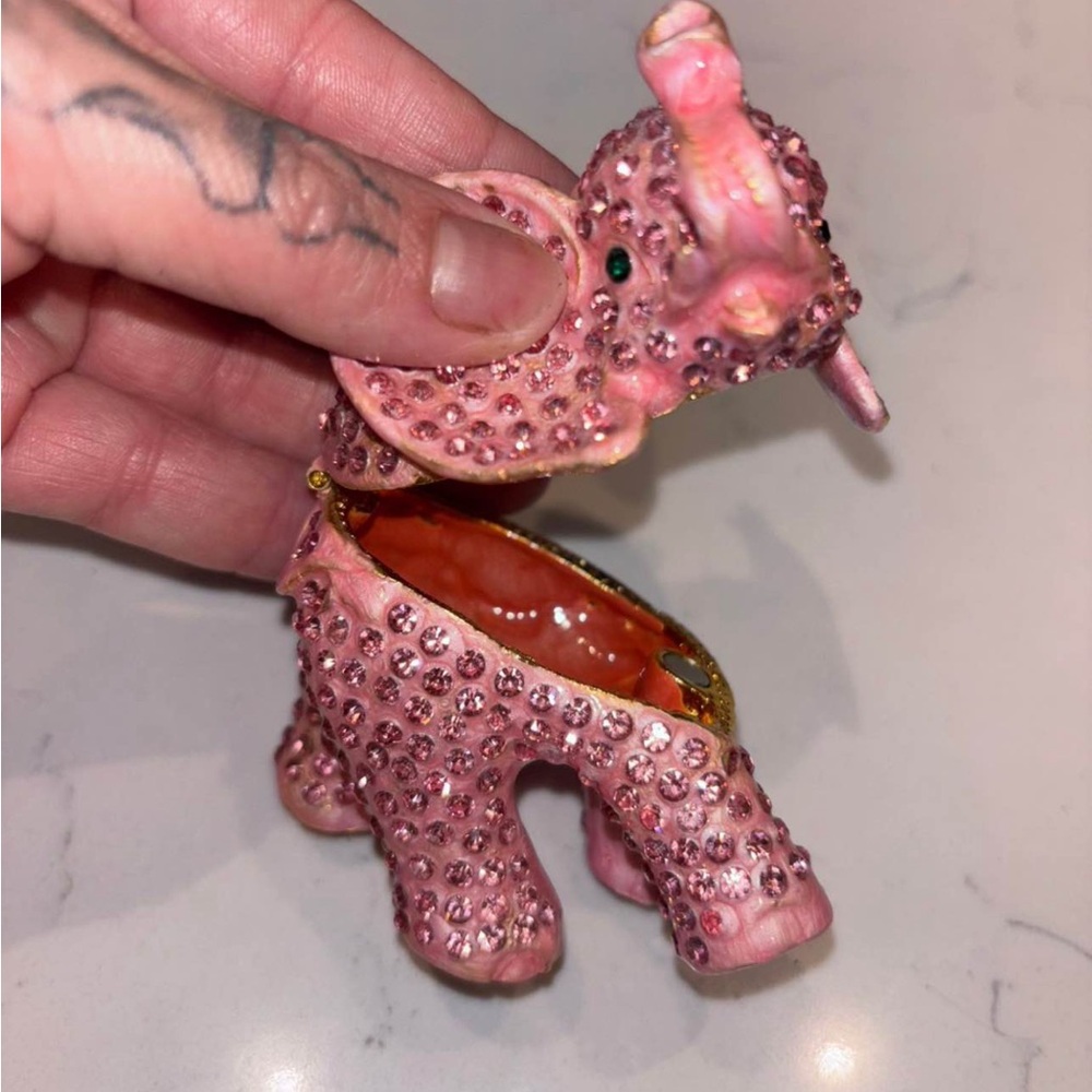Antique Pink Elephant Trinket Box